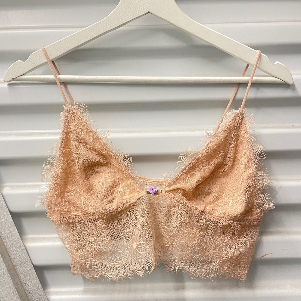 Nude Lace Bralette Summer Rosette Top Tan Cami Beach Camisole Boho Bride Shirt
